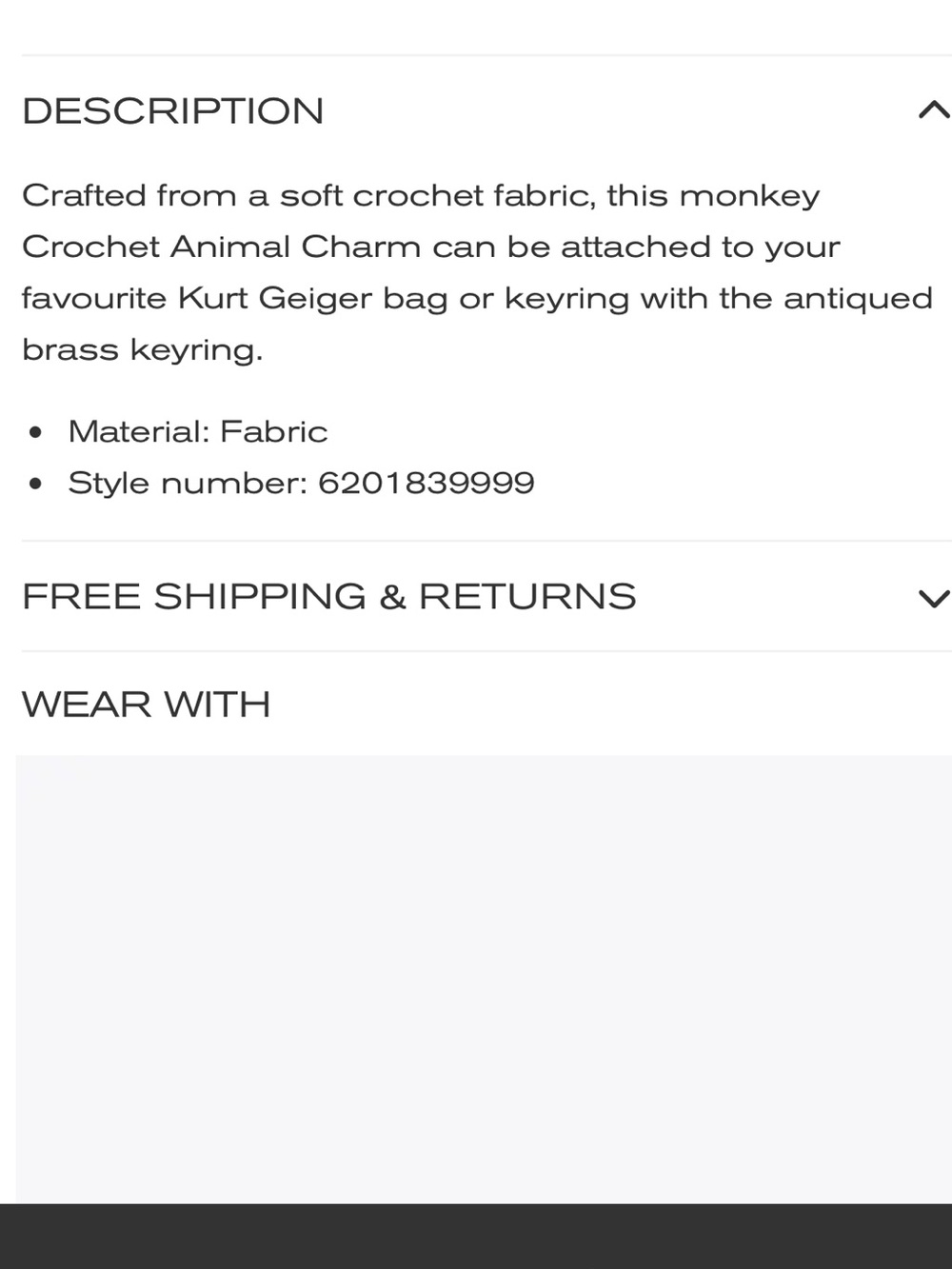 Kurt Geiger crochet animal bag charm keychain - Picture 9 of 10
